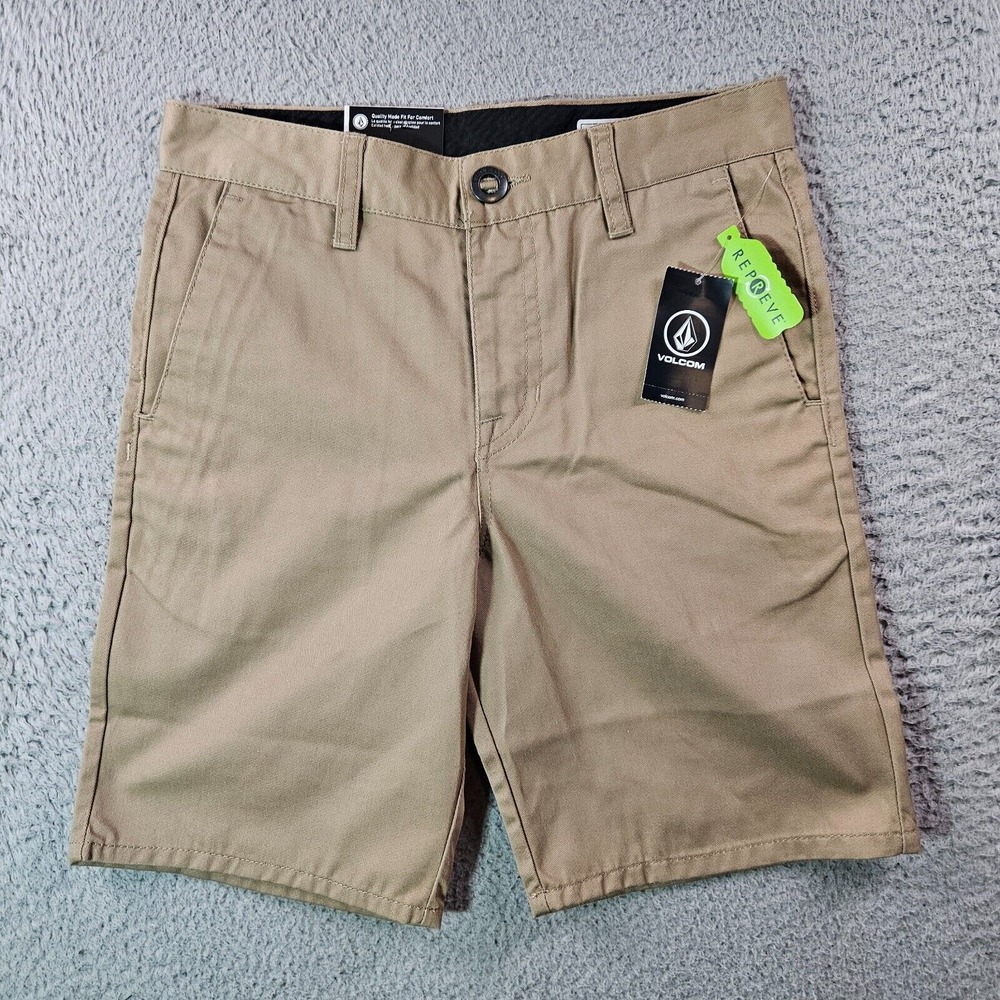 NWT Volcom Boys Frickin Chino Shorts Size 26 Khaki Modern Straight Uniform
